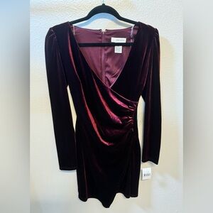 Long Sleeve Burgundy Velvet Dress